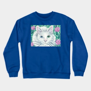 white cat flowers Crewneck Sweatshirt